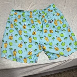 Fun Blue Shorts with Lime and Bottle Print